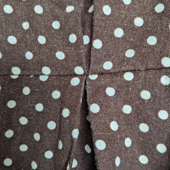 Zara Brown White Button Down Linen Blend Polka Dot Dress Size L Missing Belt - Picture 10 of 11